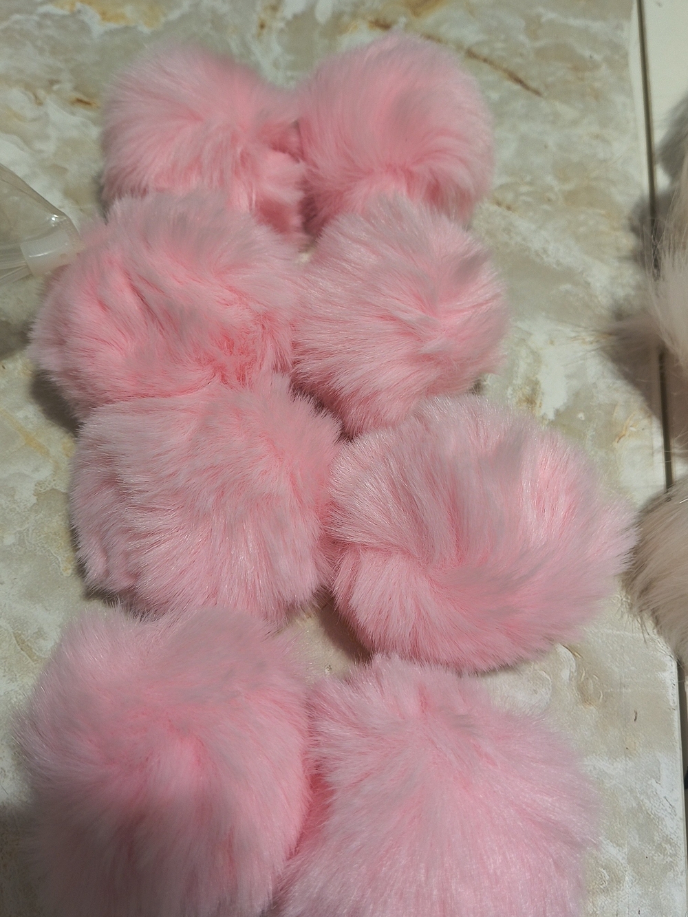 Pink Faux Fur Pom Poms - Soft Fluffy Accessory